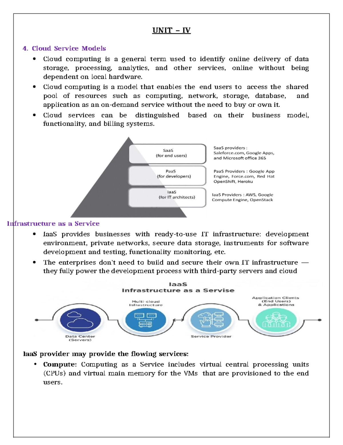 CC IV Notes: Understanding Cloud Service Models and Their Applications ...