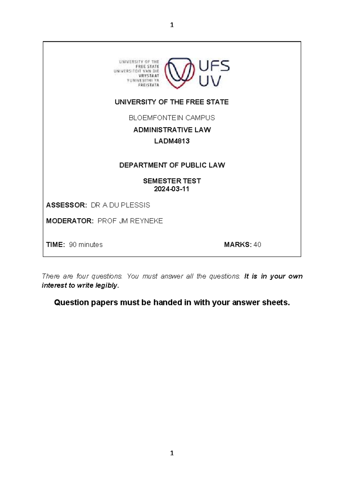 2024 LADM4813 Administrative Law Semester Test Memo - Studocu