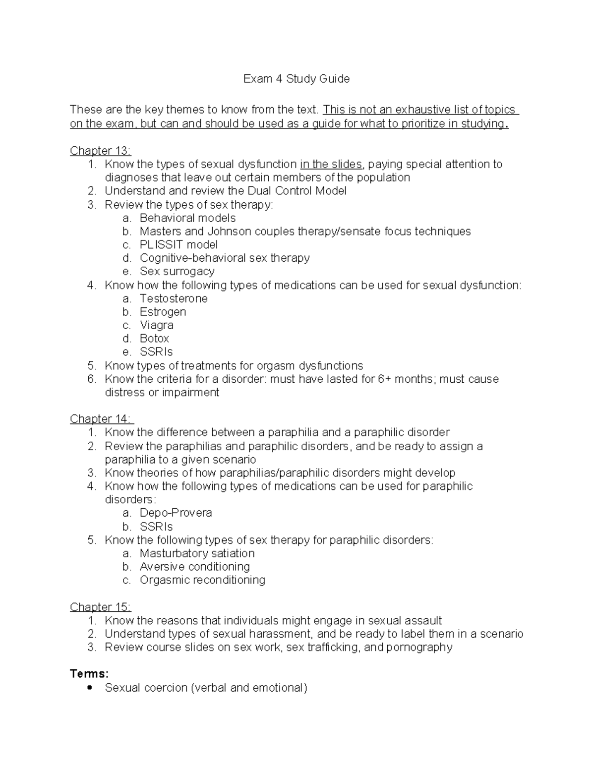 Exam 4 Study Guide: Key Topics on Sexual Dysfunctions & Disorders - Studocu