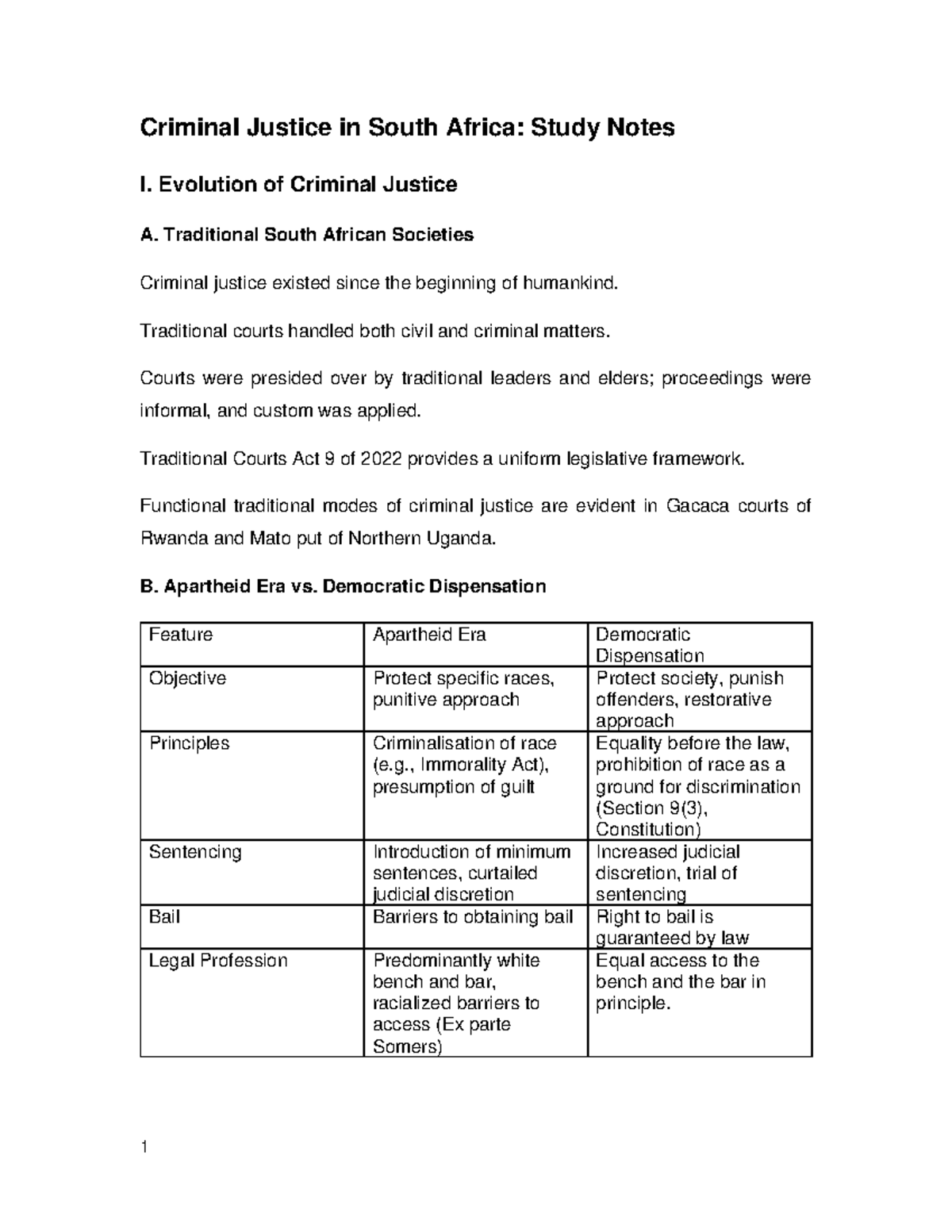 Criminal Justice in South Africa: Study Notes for Course CJ101 - Studocu