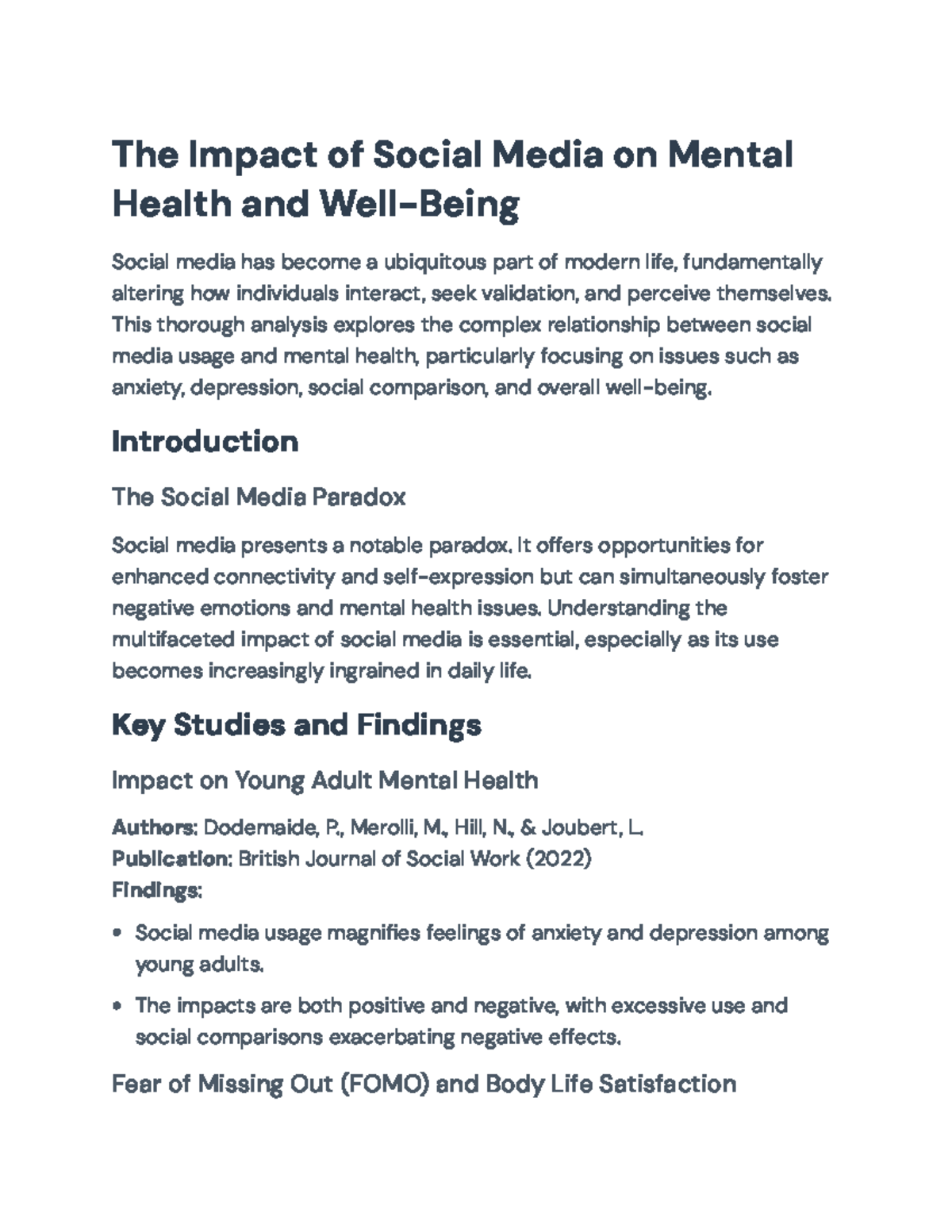 The Impact of Social Media on Mental Health and Well-Being Analysis ...