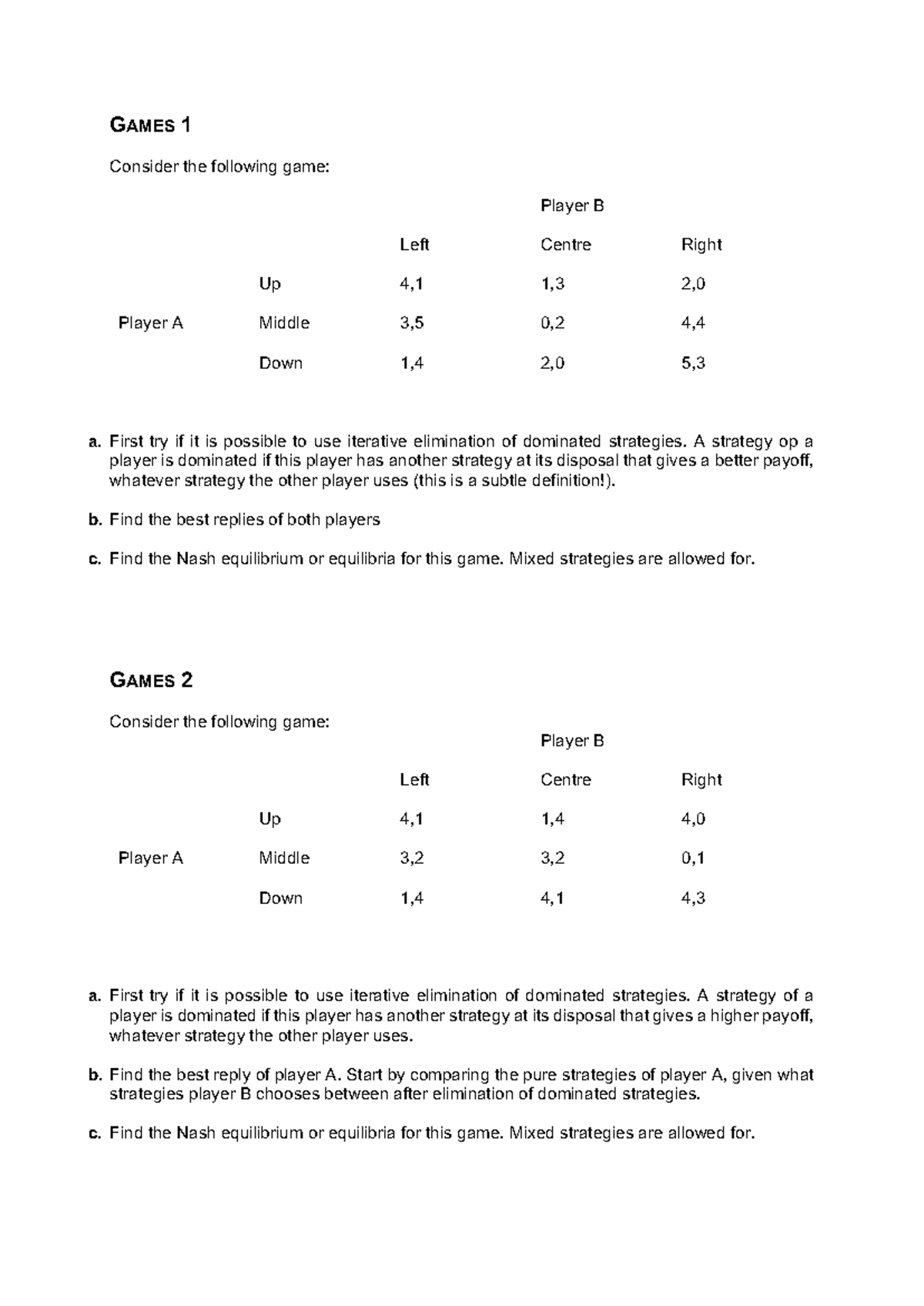 GAMES 1 to 13 Exercises Overview - Week 5 - 2021 - Studeersnel