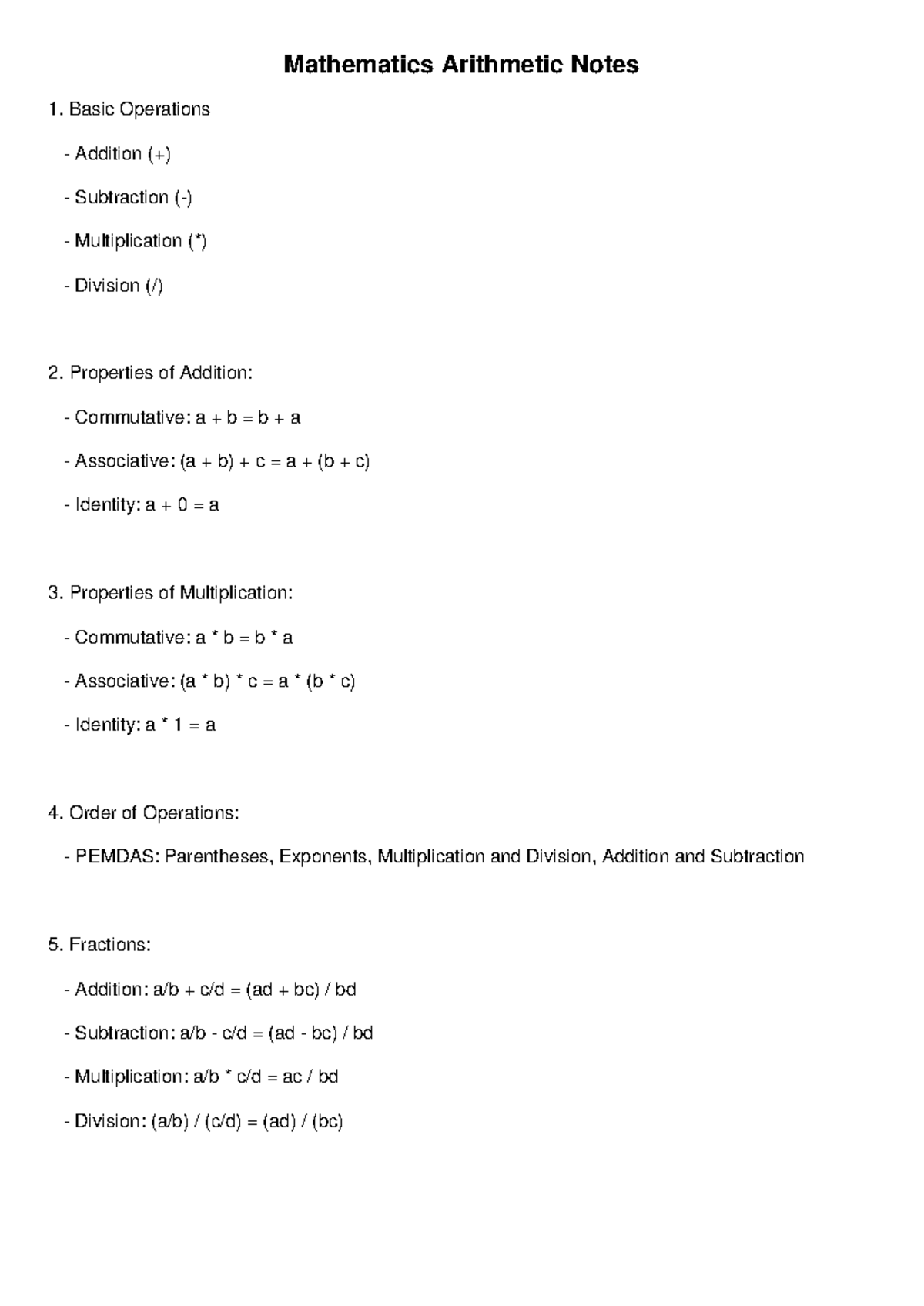 Mathematics arithmetic notes - Mathematics Arithmetic Notes Basic ...