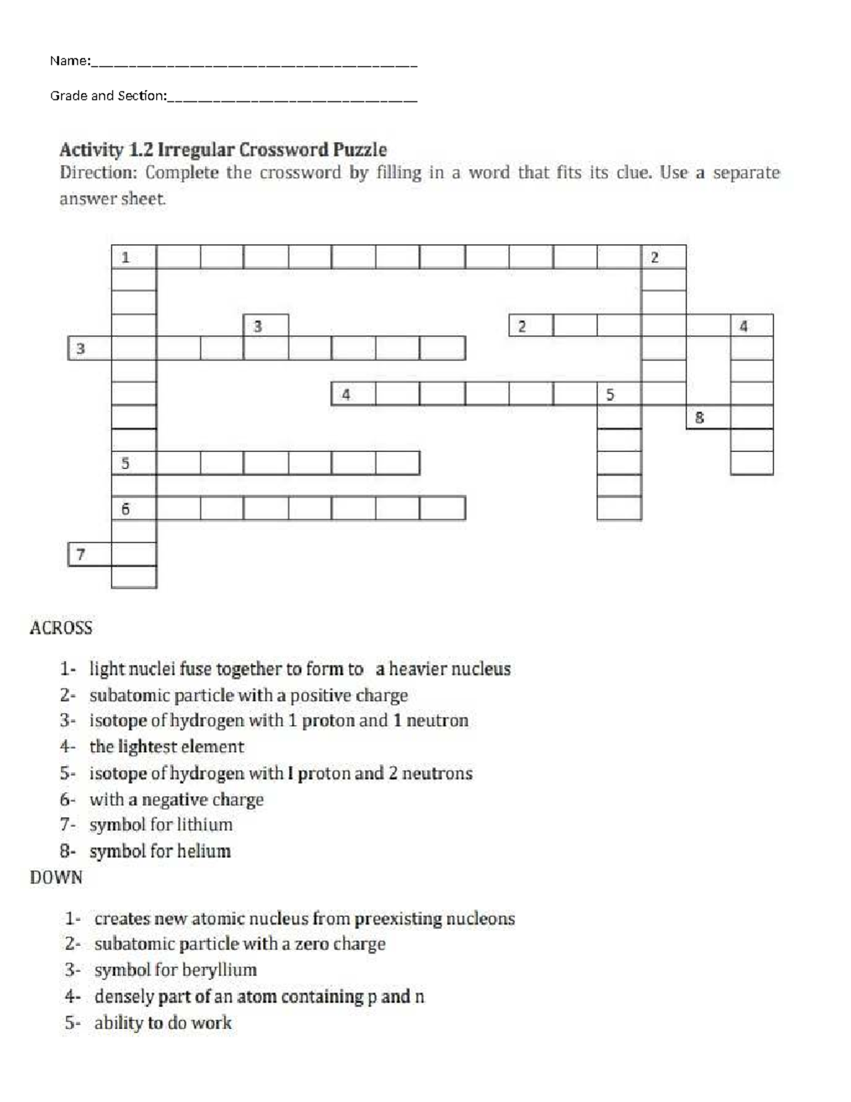 Activity 1.2: Irregular Crossword Puzzle in Physical Science - Studocu