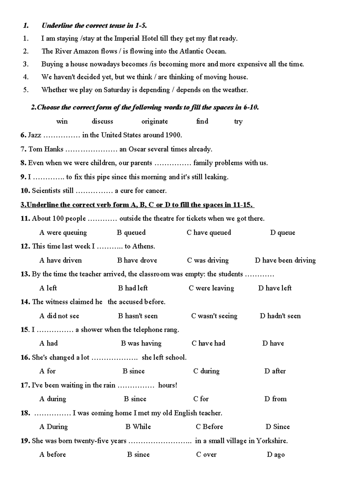 Test 1 - Tense and Verb Form Practice - Studocu