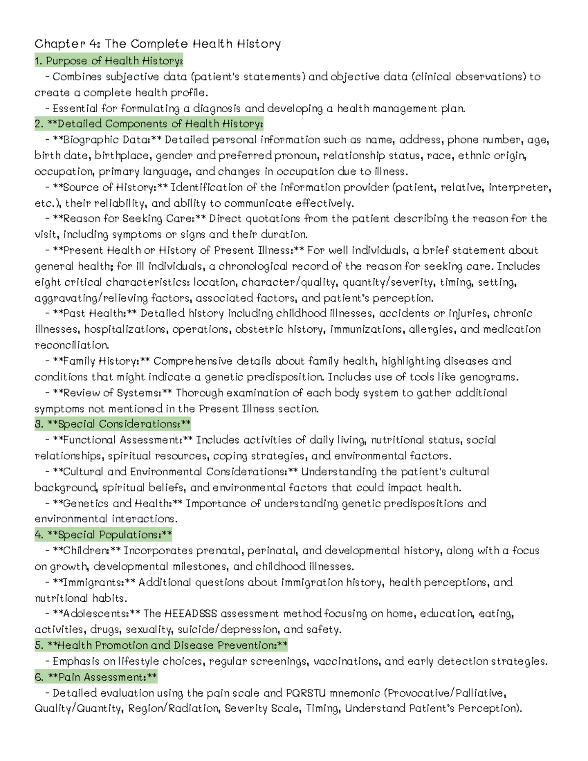 NUR 101 Final Exam Textbook Notes: Comprehensive Health History & Vital ...