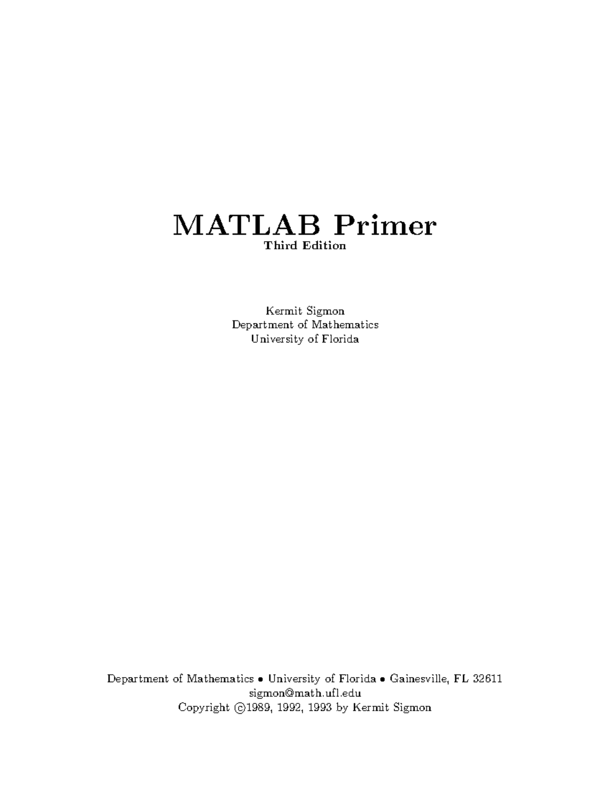 MATLAB Primer: A Comprehensive Third Edition Guide (MAT 101) - Studocu