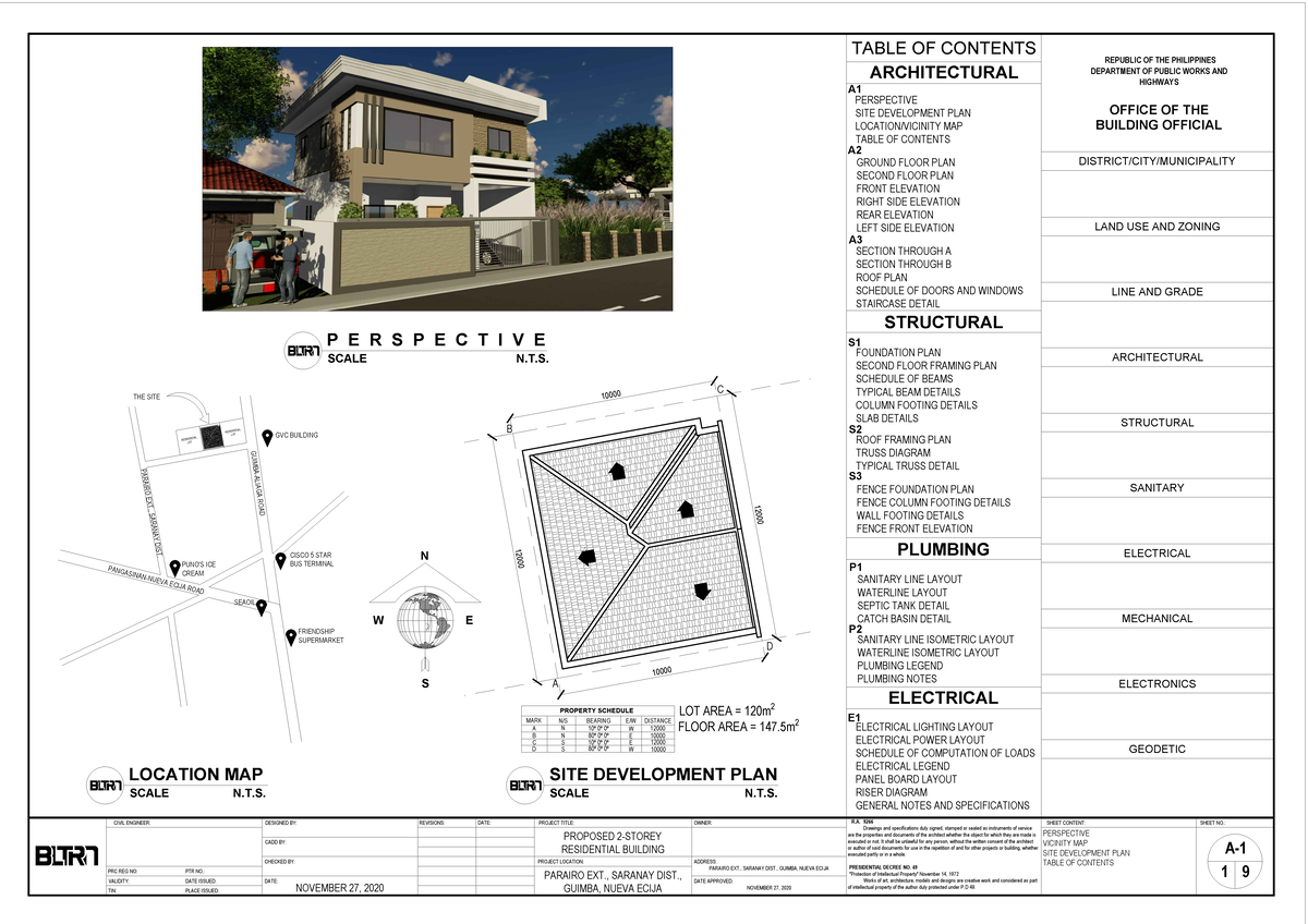Proposed 2-Storey Residential Building Plans  (CIVIL 101) - Document Preview