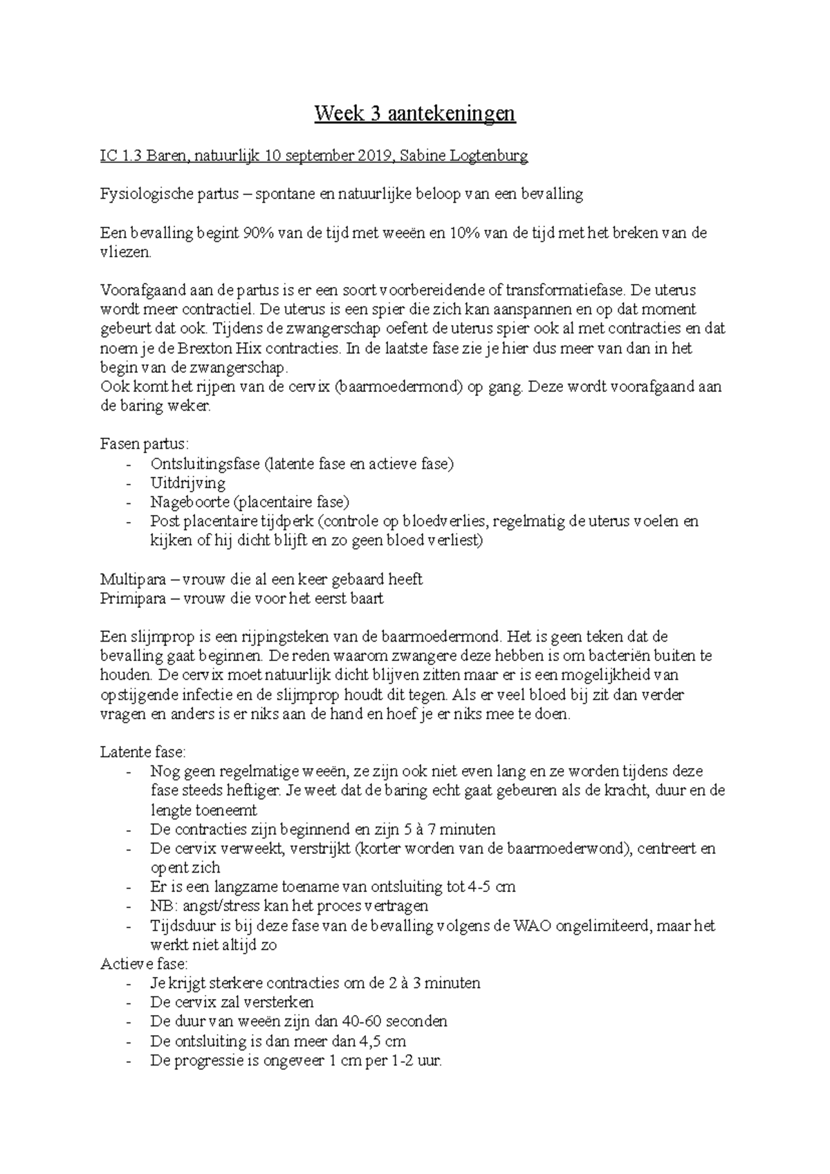 Week 3 Aantekeningen - Fysiologische Partus en Geheugen (IC 1.3 ...