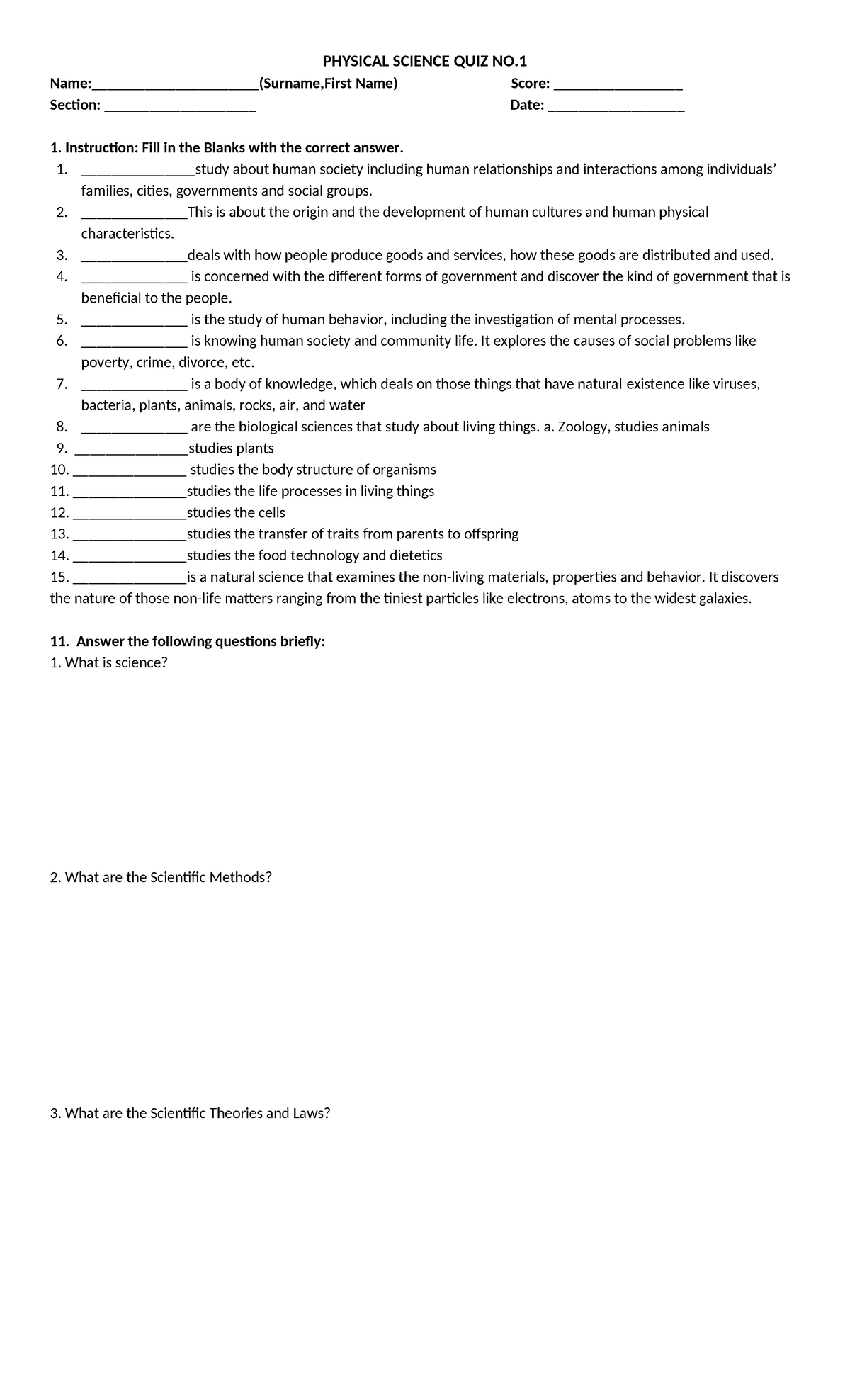 PHYSICAL SCIENCE 2ND QUARTER QUIZ NO. 1 - Studocu