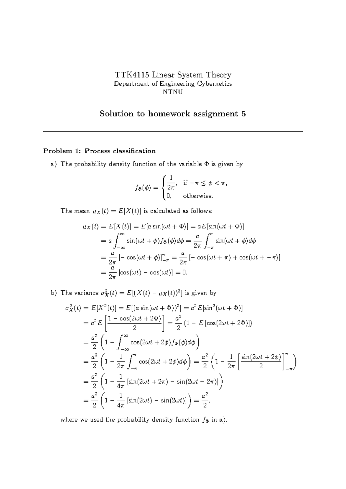 TTK4115: Solution to Homework Assignment 5 on Linear System Theory ...