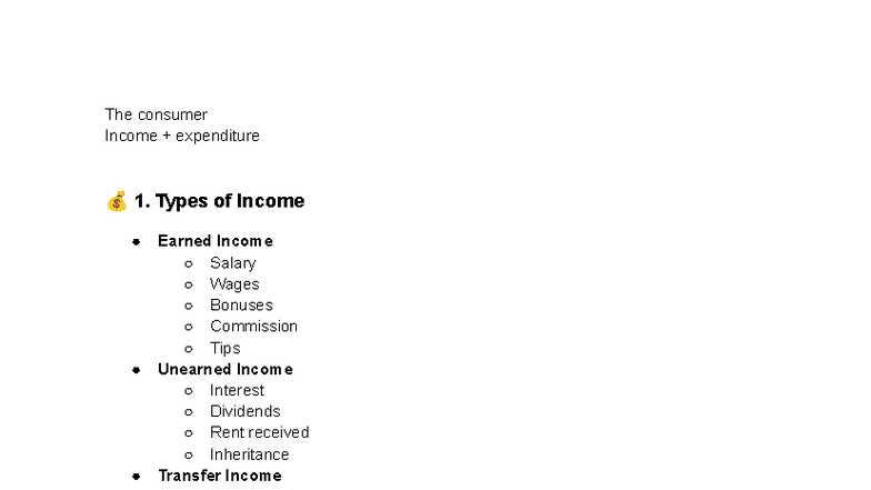 Consumer Income and Expenditure Overview (Cram Notes) - Studocu