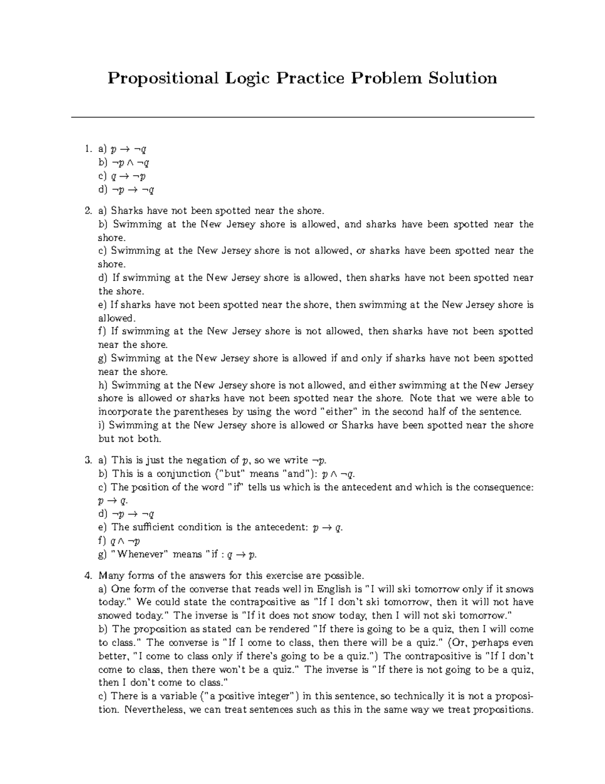 Propositional Logic Exercises Solutions - Practice & Analysis - Studocu