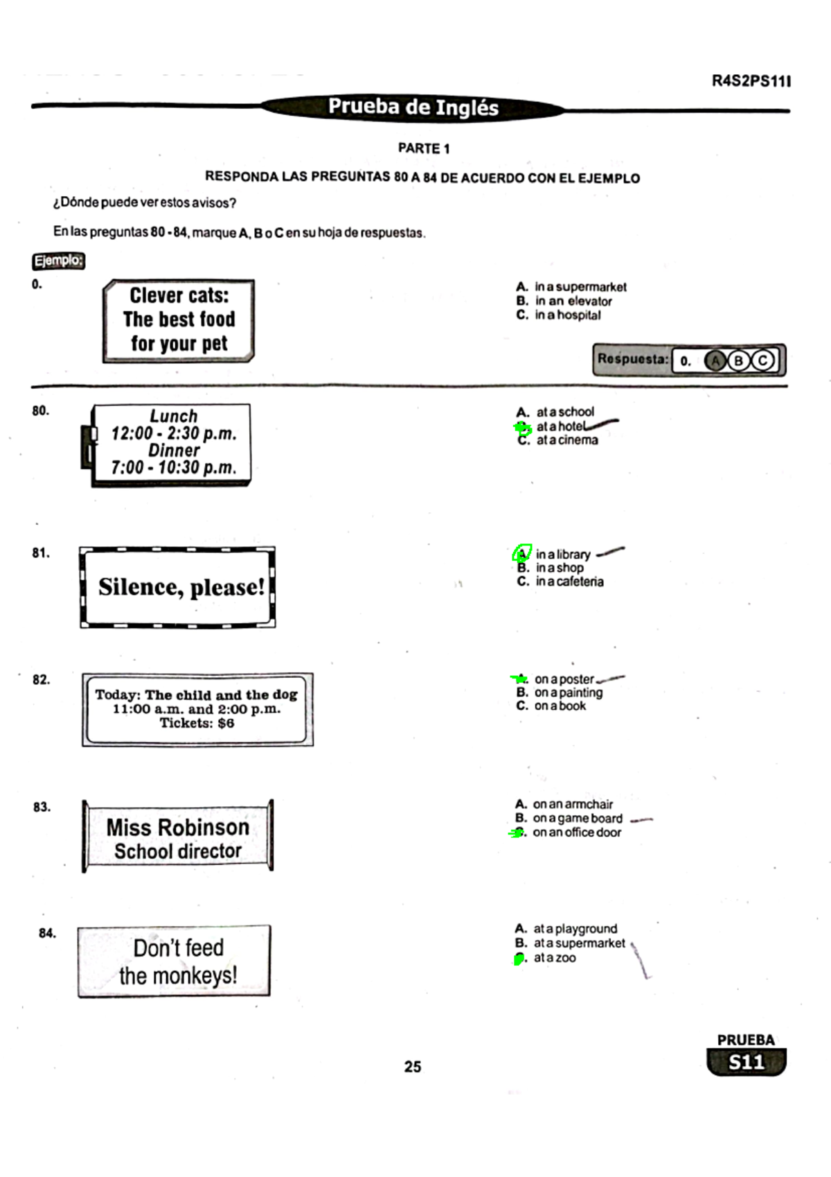 Prueba de Inglés S11 - Respuestas y Ejemplos para Partes 1-7 - Document Preview