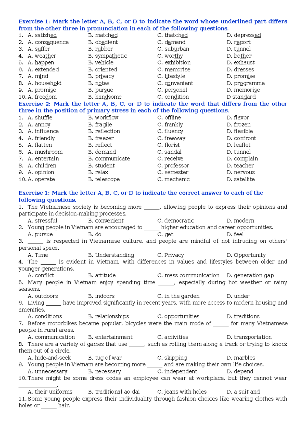 9.2 Practice Test - Pronunciation and Vocabulary Exercises - Studocu