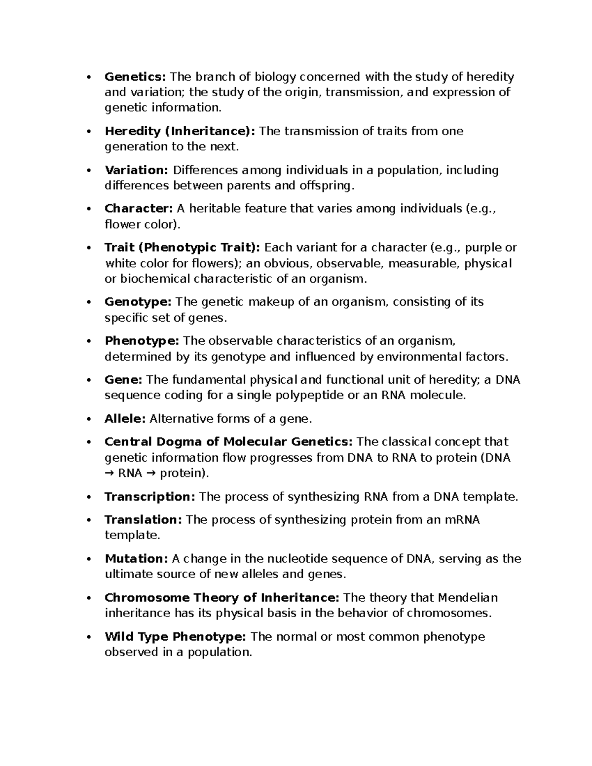 Genetics 101: Key Concepts for Exam 1 Study Guide - Studocu
