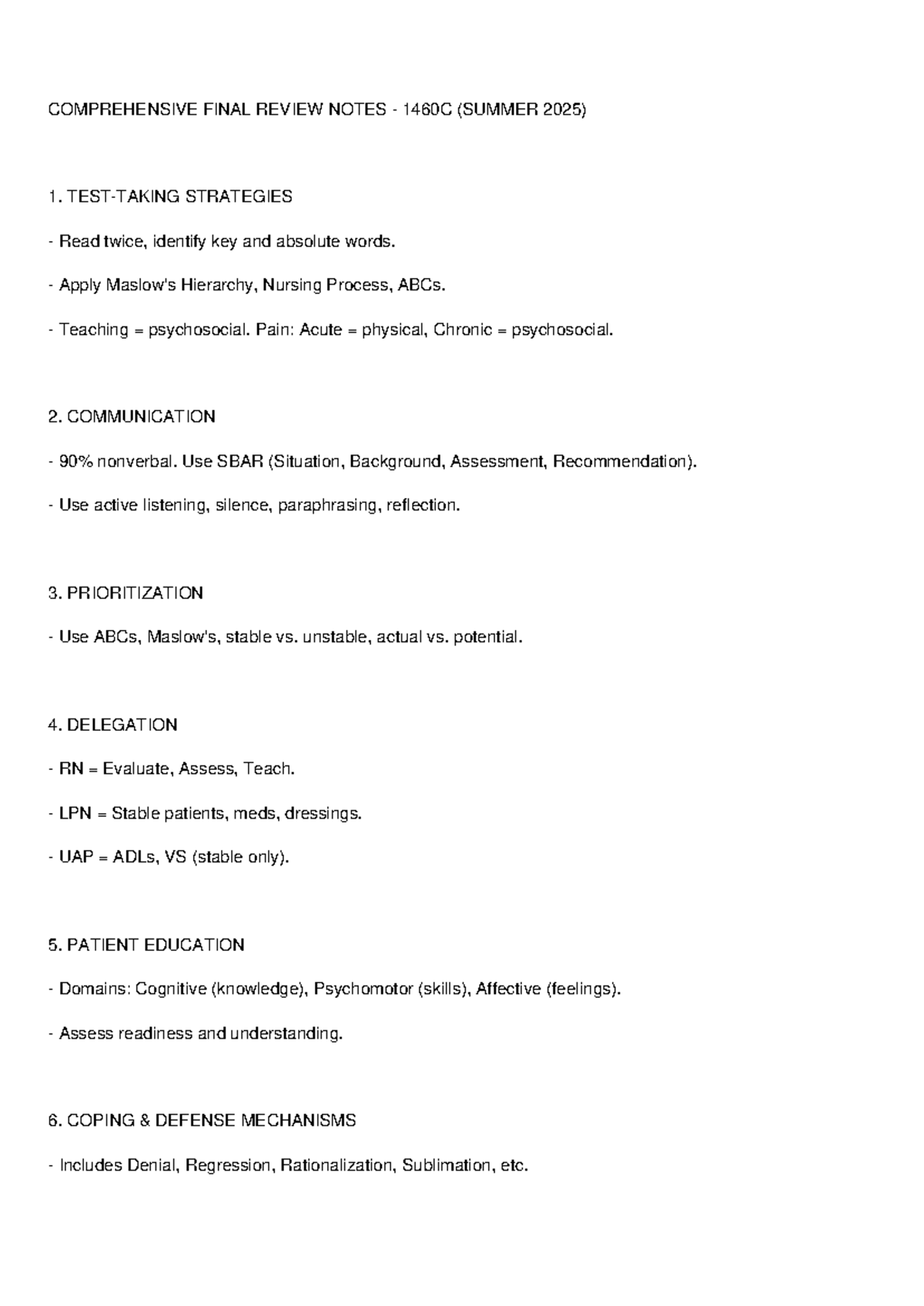 1460C Comprehensive Final Exam Review Notes - Summer 2025 - Studocu