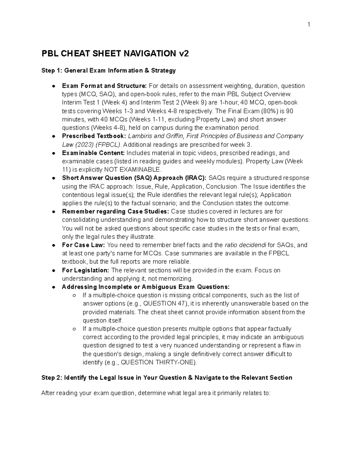 PBL Cheat Sheet Navigation v2: Exam Strategies & Key Concepts - Studocu
