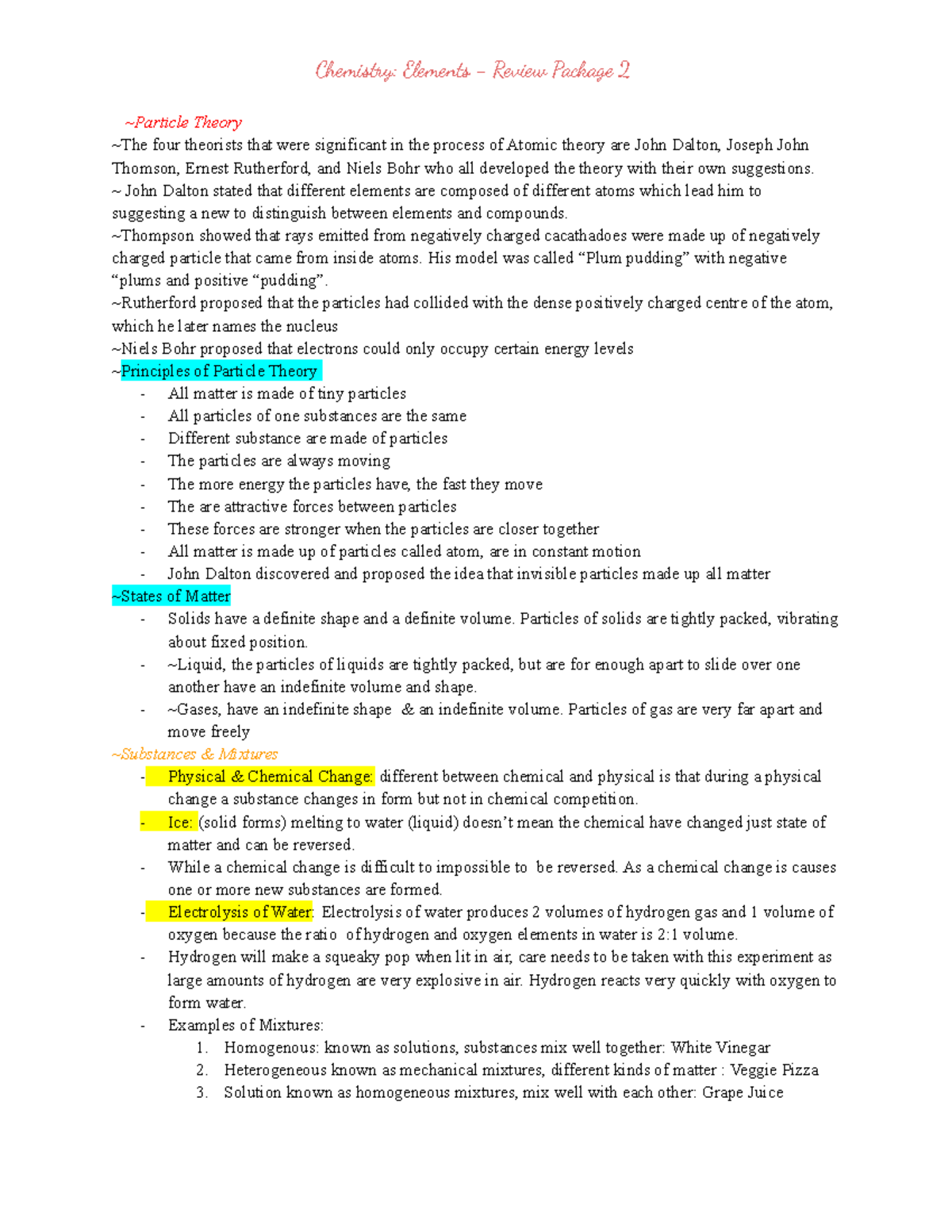 Chemistry 101 - Unit Notes on Atomic Theory and States of Matter - Studocu
