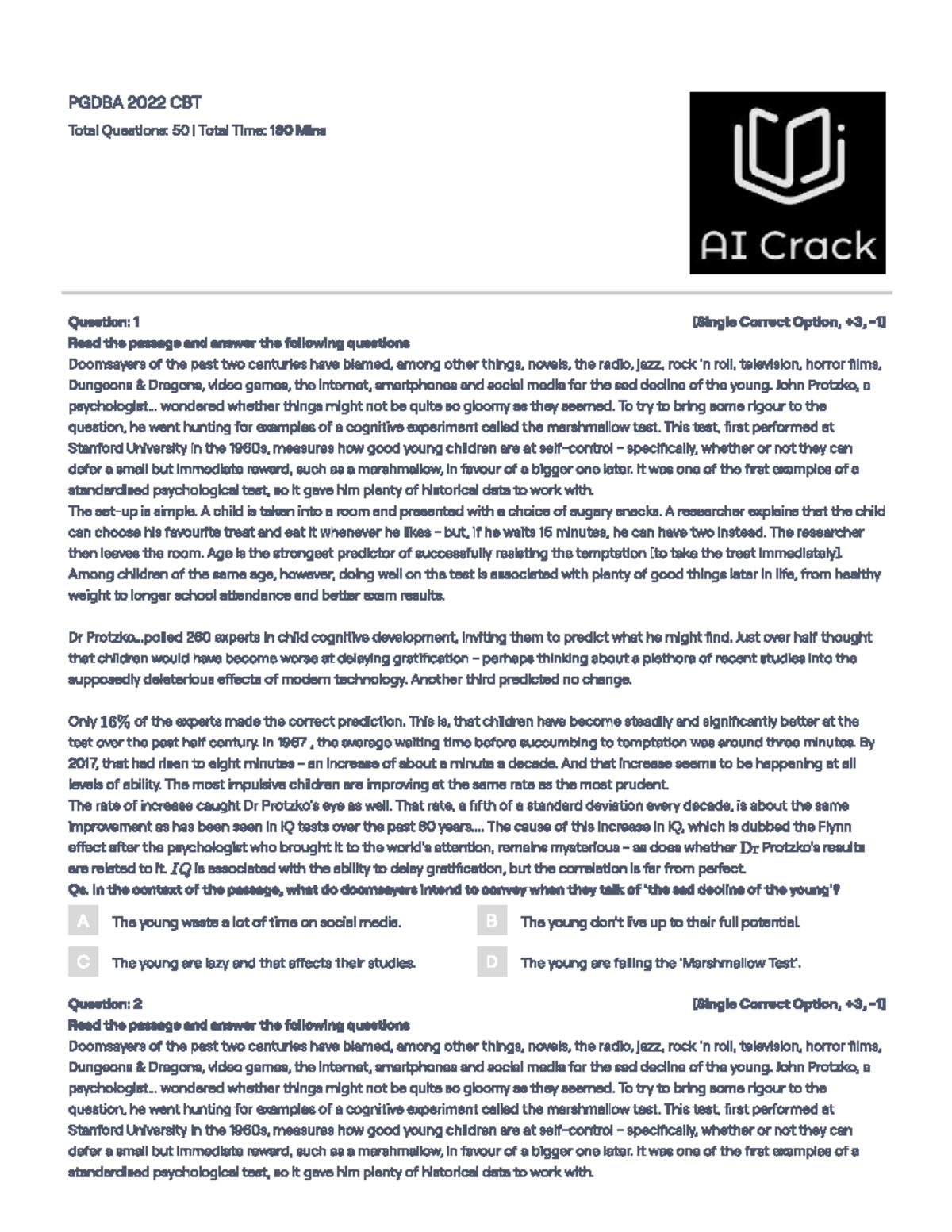 PGDBA 2022 - Comprehensive Question Paper Analysis - Studocu