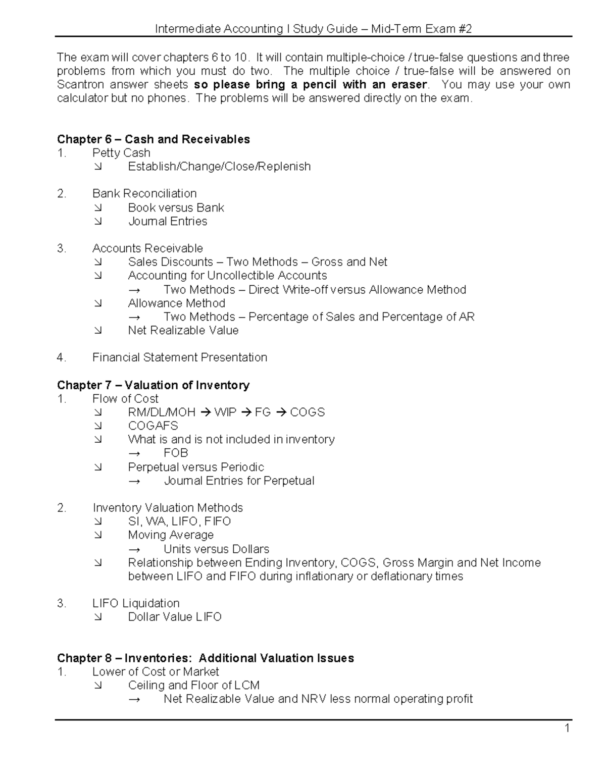 Intermediate Accounting I Study Guide – Mid-Term Exam #2 - Studocu