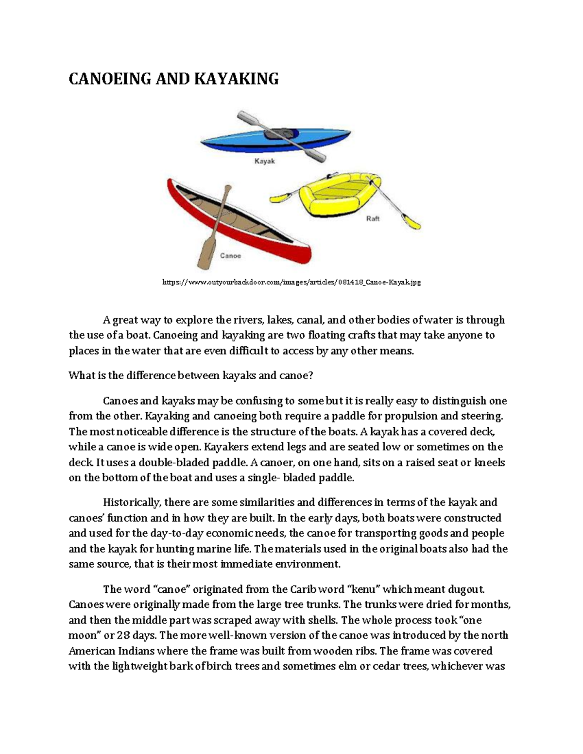 Canoeing and Kayaking Overview - Week 003-004 Notes - Studocu