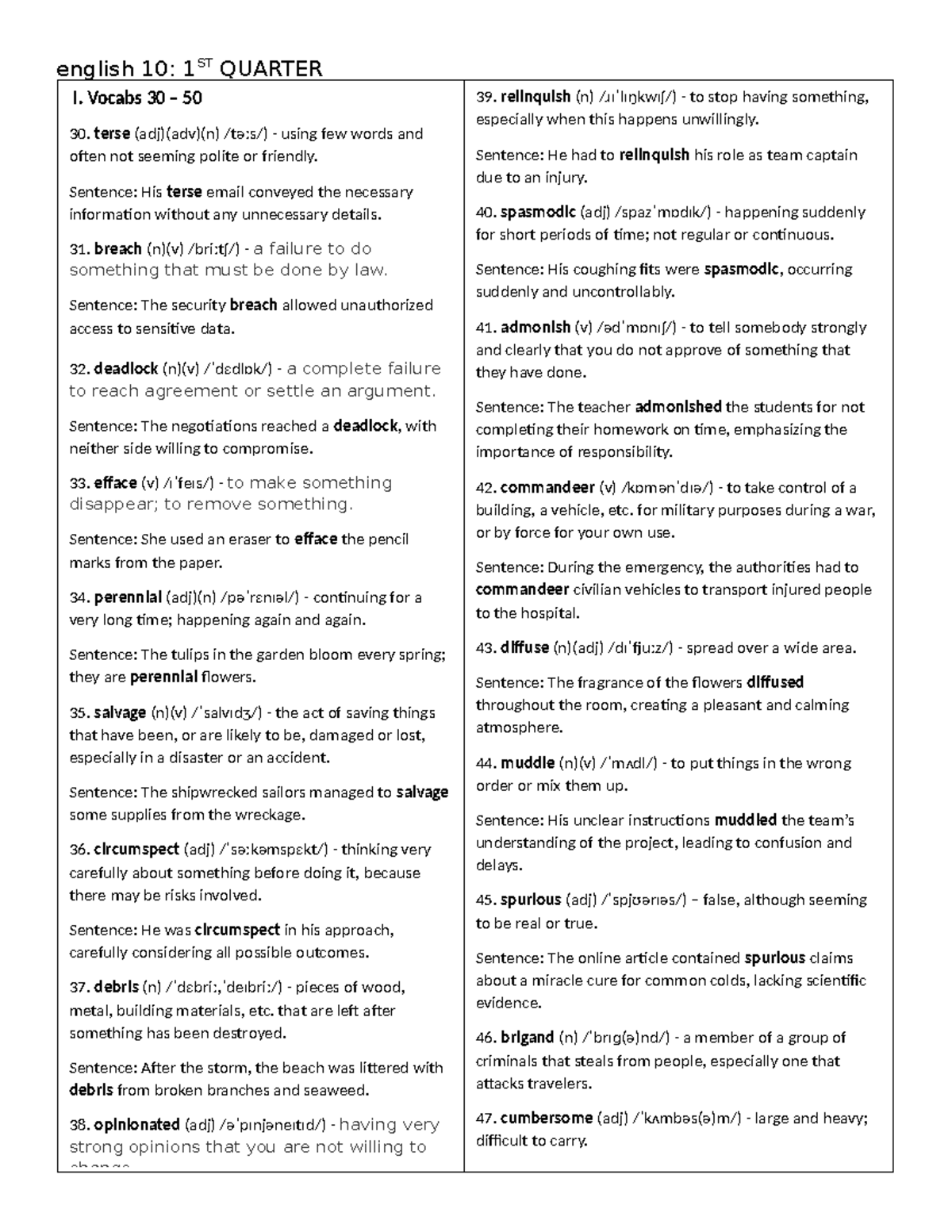English 10: 1st Quarter Vocabulary & Grammar Notes - Studocu