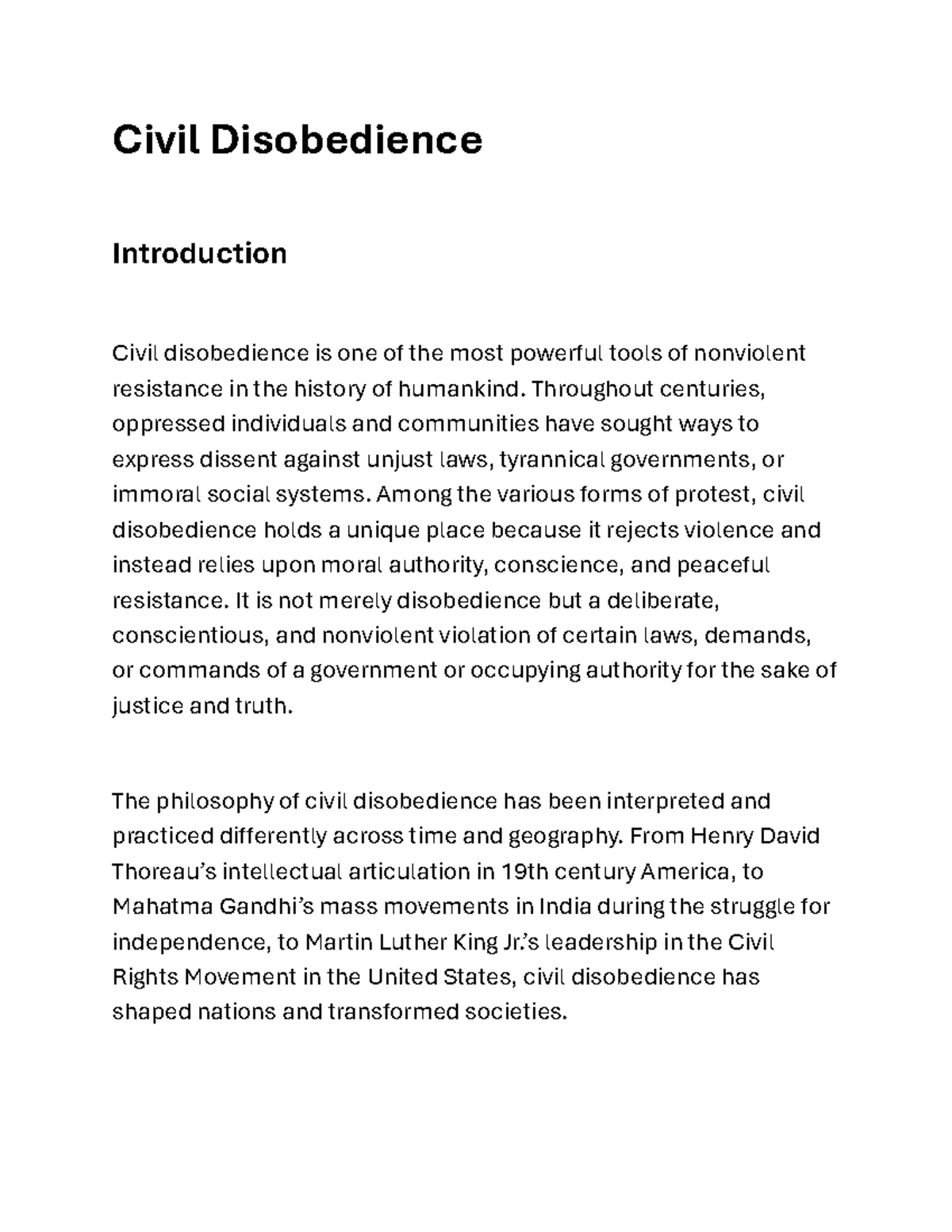 Civil Disobedience: Historical Perspectives and Key Figures - Studocu