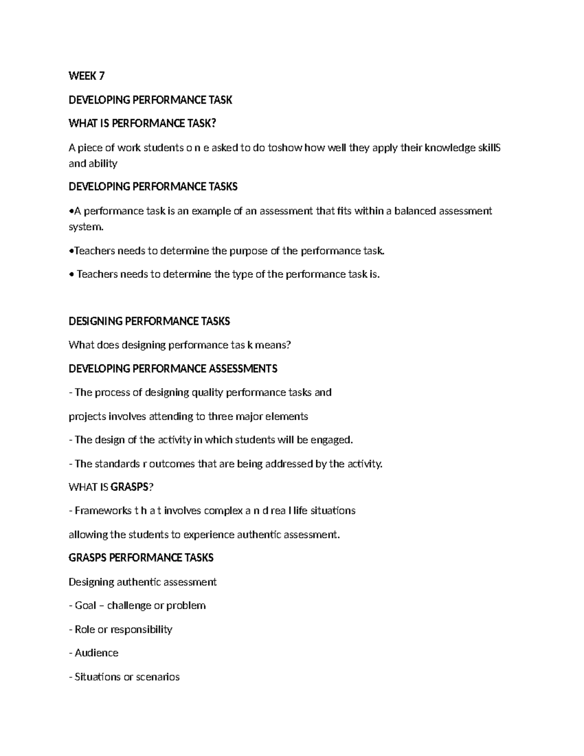 PED-6 Reviewer: Developing Performance Tasks and Assessments - Studocu