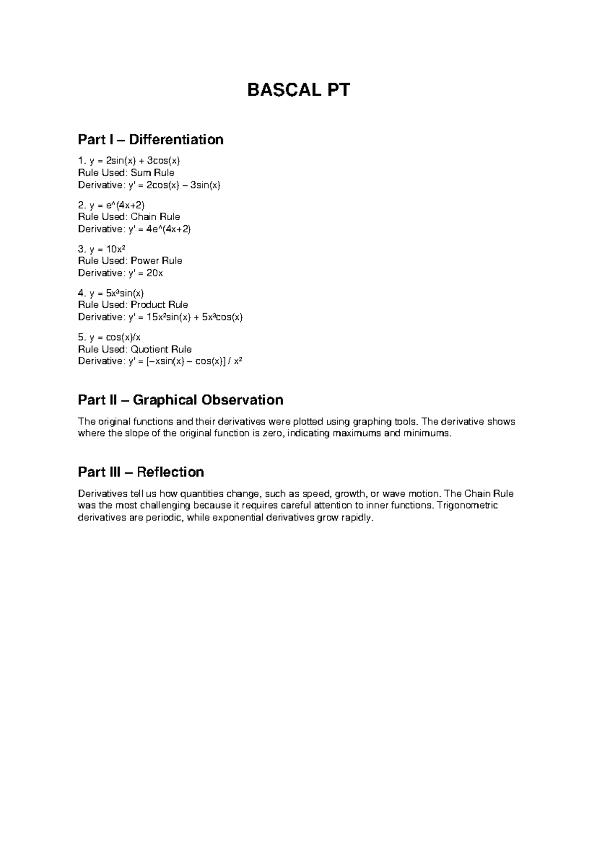 BASCAL PT Differentiation Techniques & Graphical Observations - Studocu