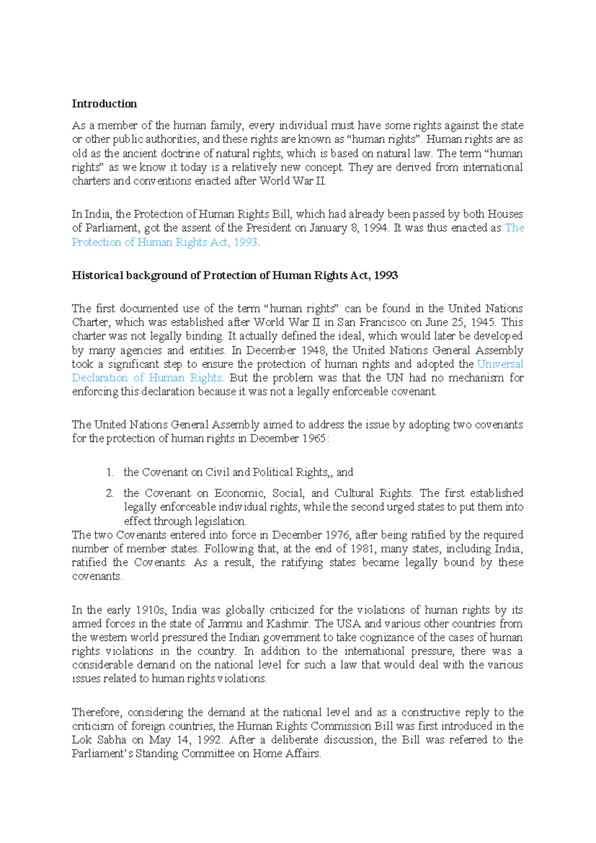 Human Rights Protection in India: Insights on HRA, NHRC & SHRC - Studocu