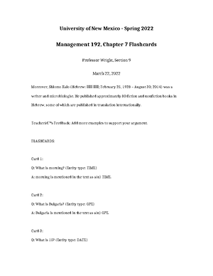 Management 192 Chapter 1 Guide - University of New Mexico - Spring 2022 ...