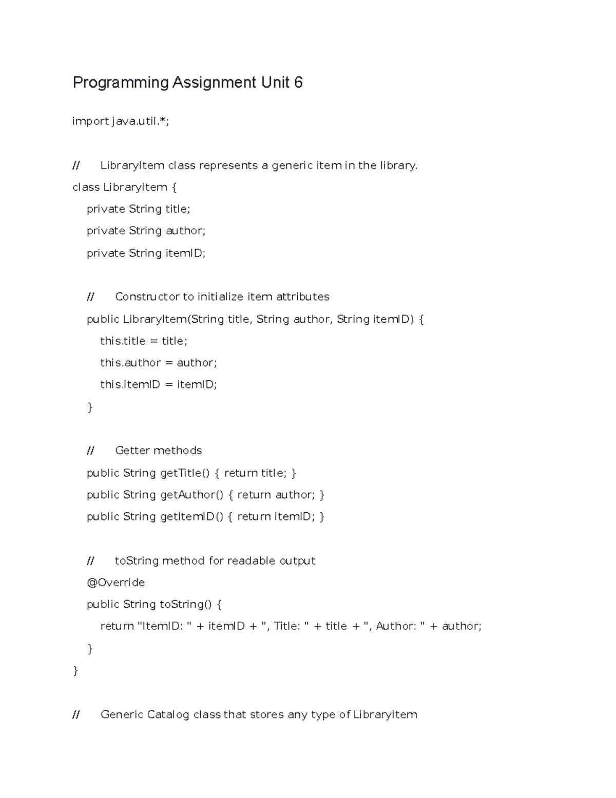 Programming Assignment Unit 6: LibraryItem Class Implementation - Studocu