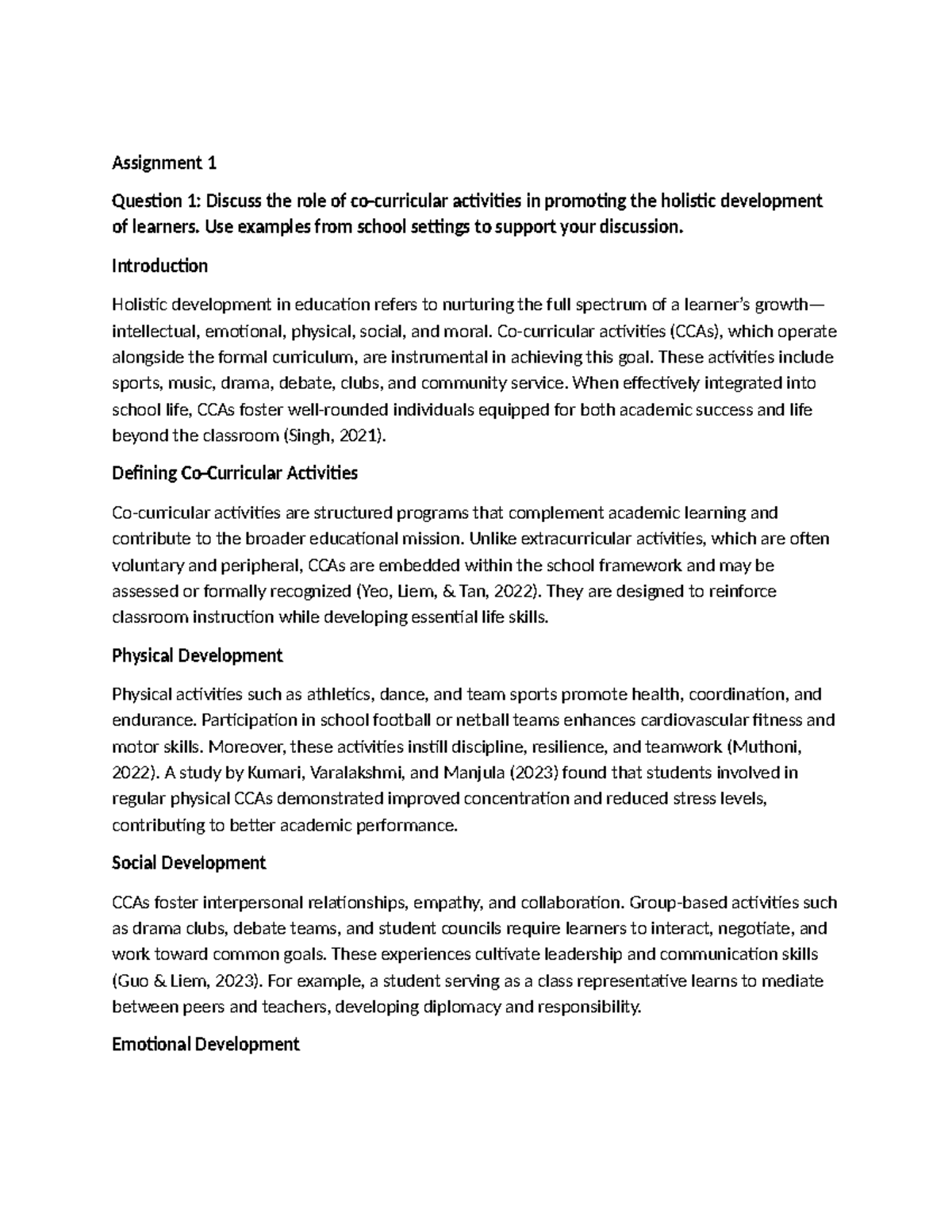 EDU 101: Assignment 1 - The Role of Activities in Holistic Learner ...