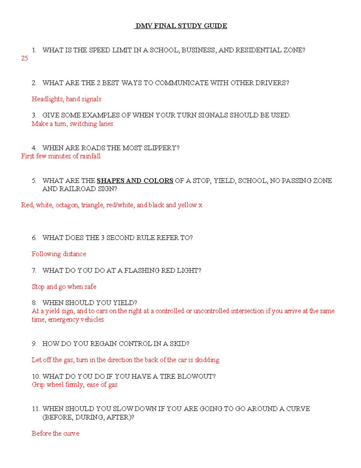 DMV 25 Final Study Guide: Key Driving Rules & Safety Tips - Studocu