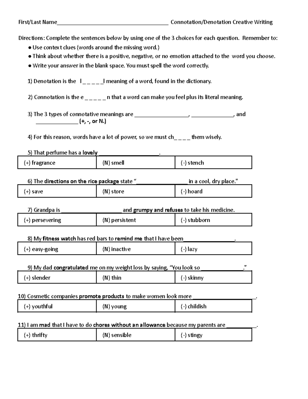 Share-Denotation and Connotation Exercise for Students - Studocu