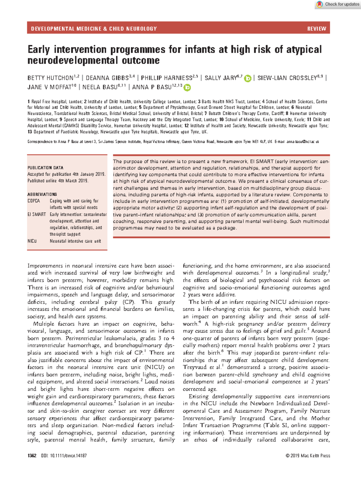 Early Intervention Strategies for High-Risk Infants - Dev Med Child ...