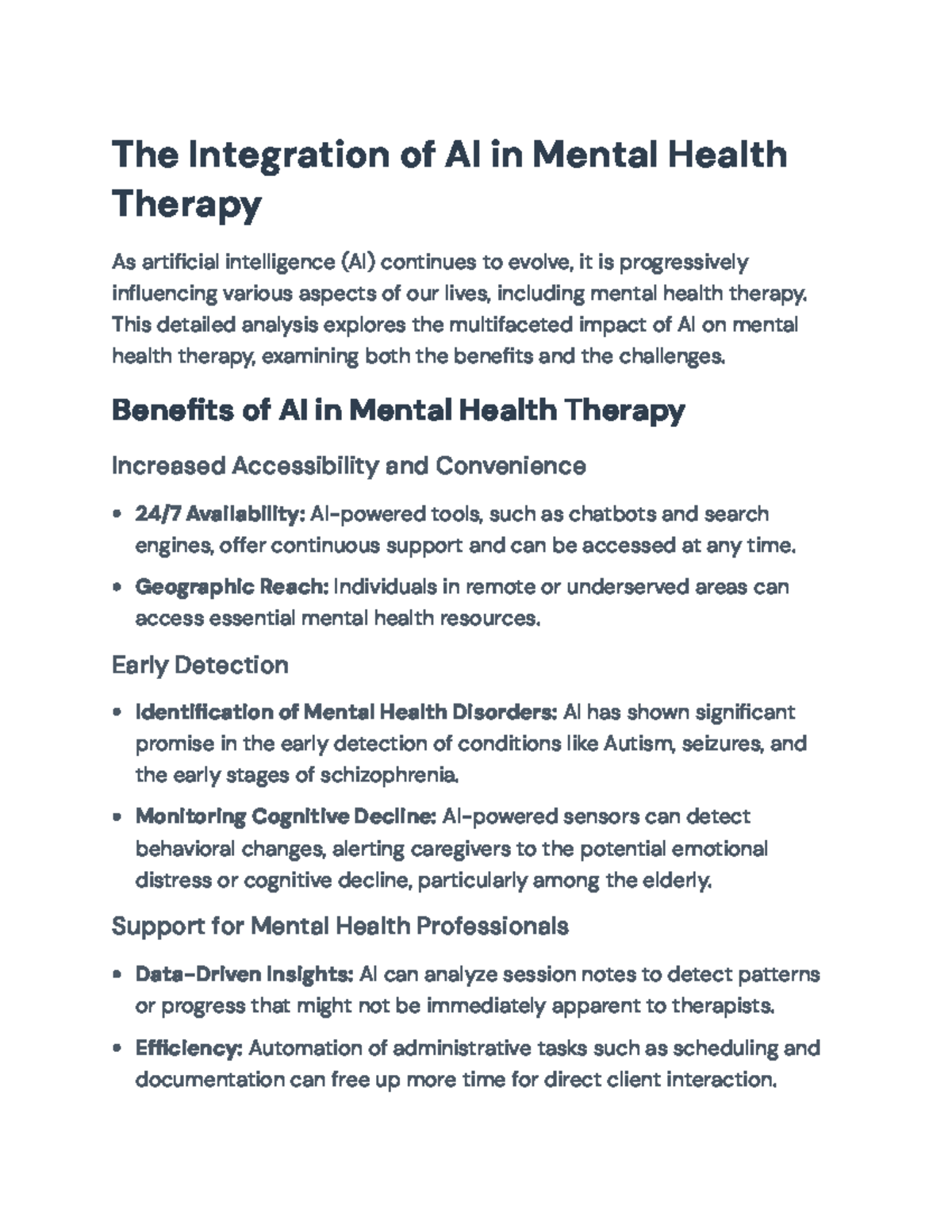 The Integration of AI in Mental Health Therapy: Benefits and Challenges ...
