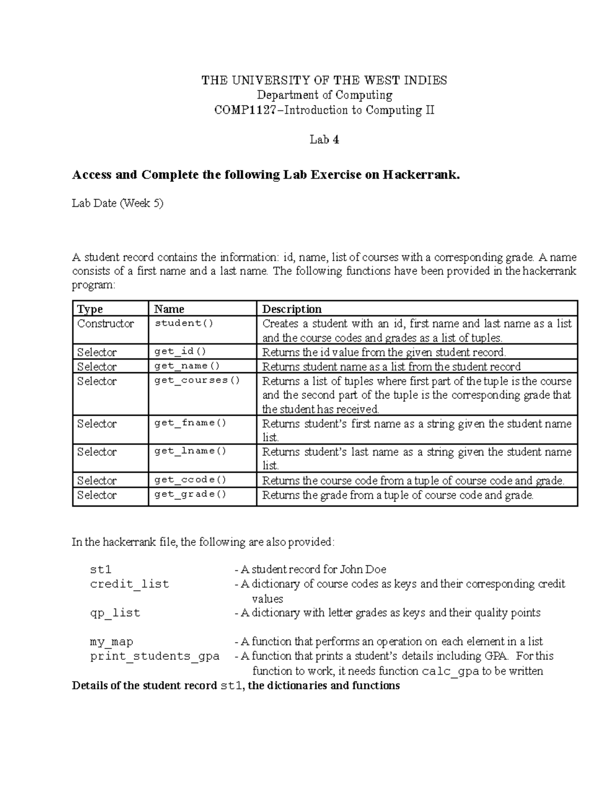 COMP1127 - Lab 4 - Python code for Lab 4. - THE UNIVERSITY OF THE WEST ...