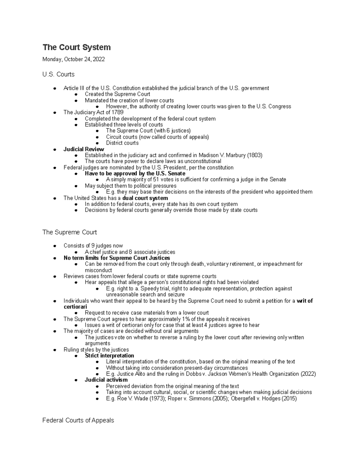 The Court System - intro to crim notes to help understand the course ...