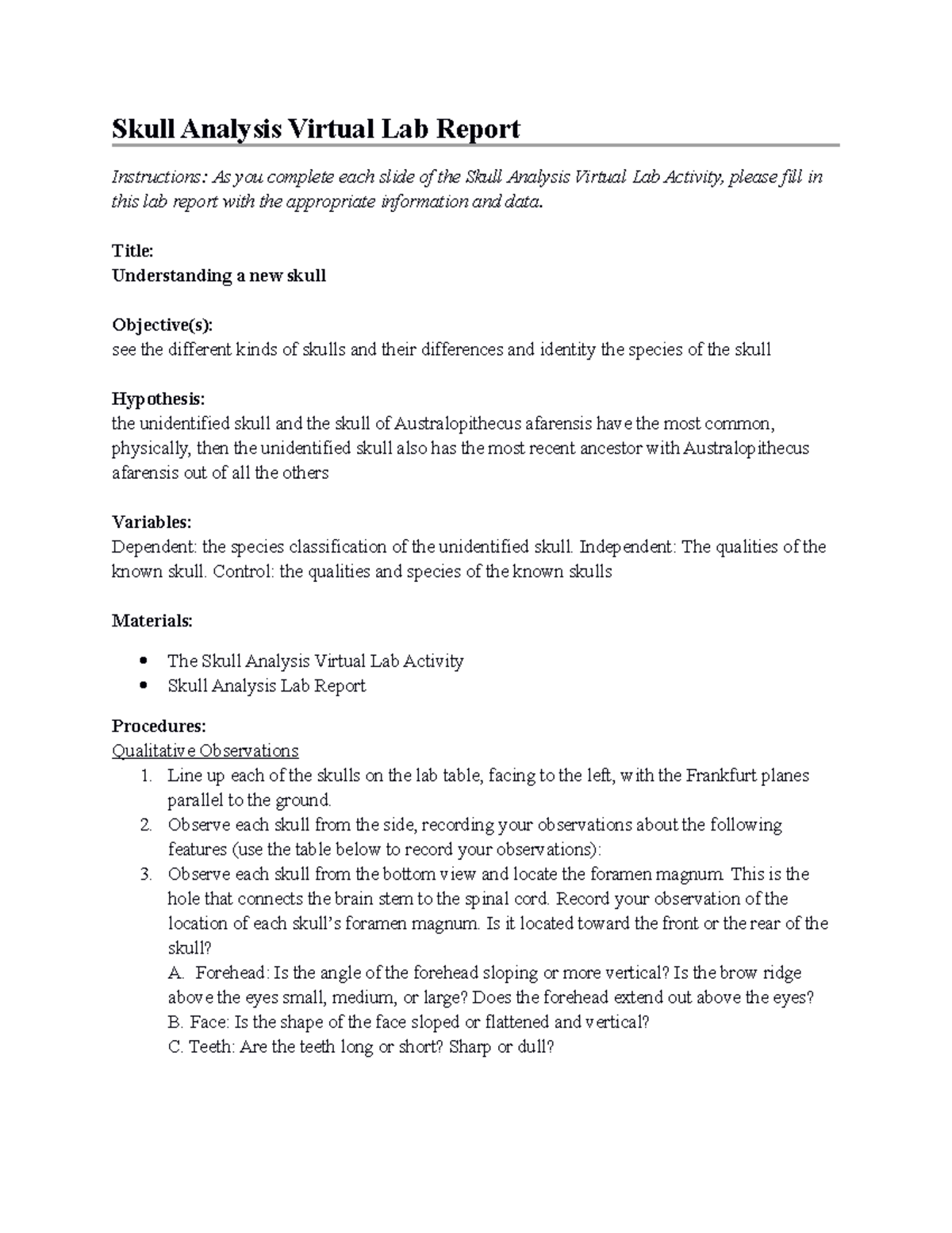 05 03 skull analysis virtual lab report template - Skull Analysis ...