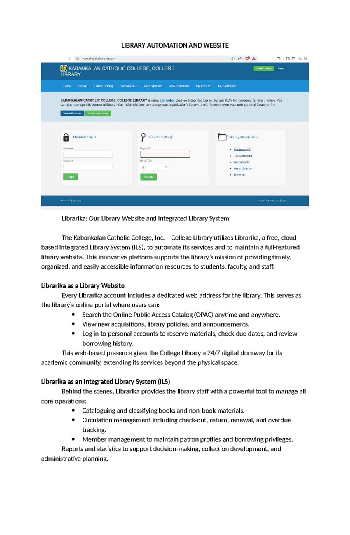 LIBRARY AUTOMATION: Utilizing Librarika for ILS & Website - Studocu