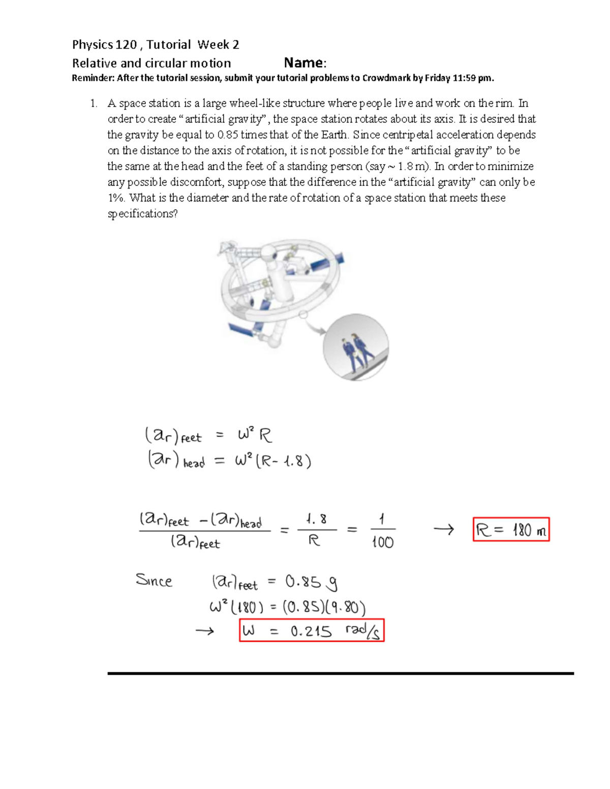 Tutorial 2 solutions - practice - Physics 120 , Tutorial Week 2 ...