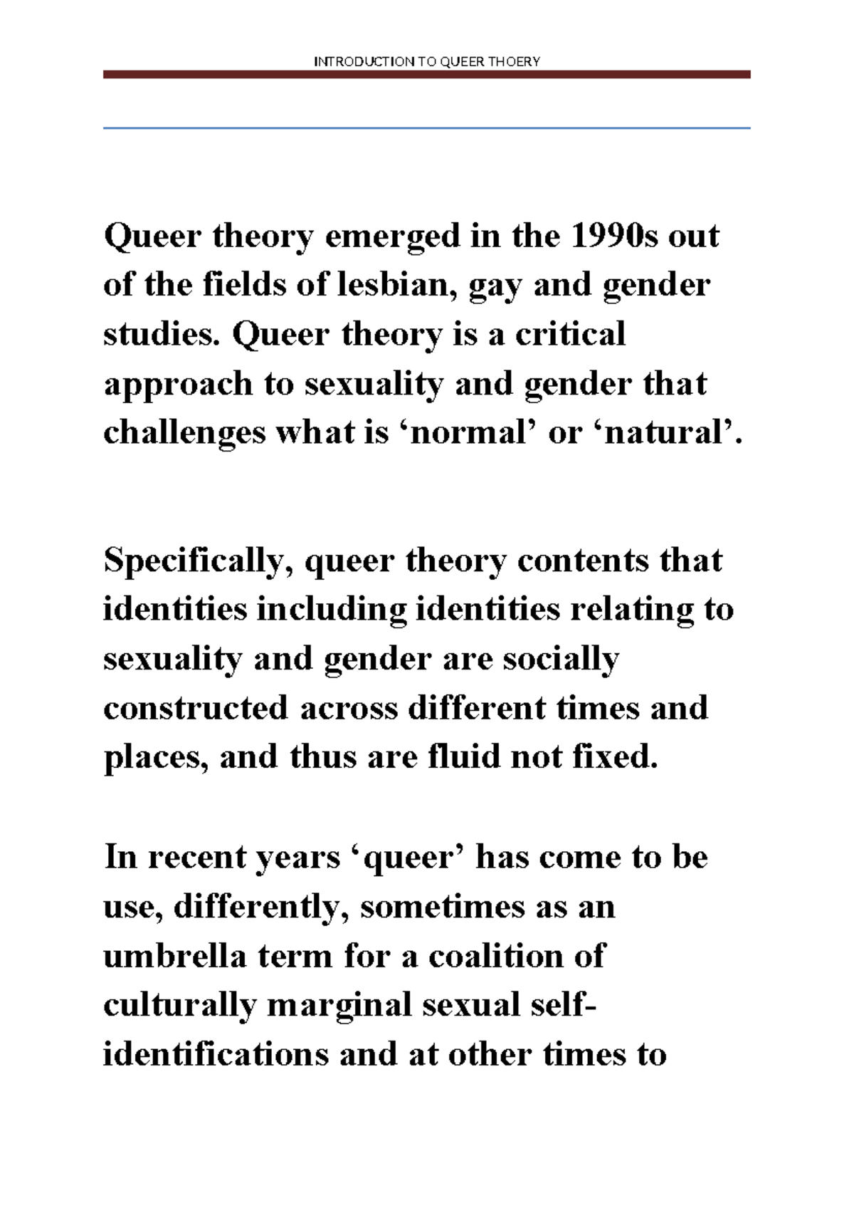 Sidharth S: Intro to Queer Theory - Key Concepts and Perspectives - Studocu