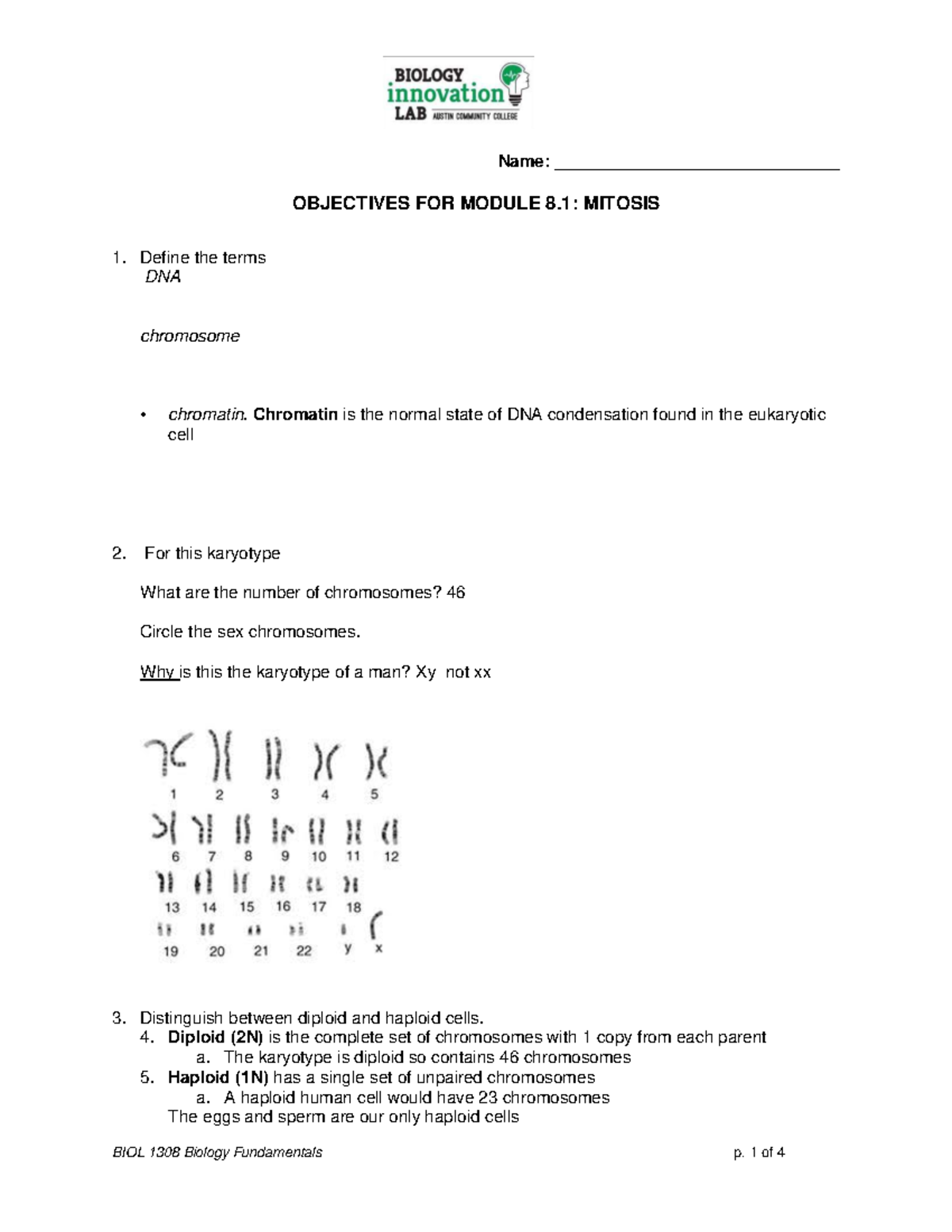 Biology Fundamentals (BIOL 1308) Exam Study Guide on Cell Cycle ...