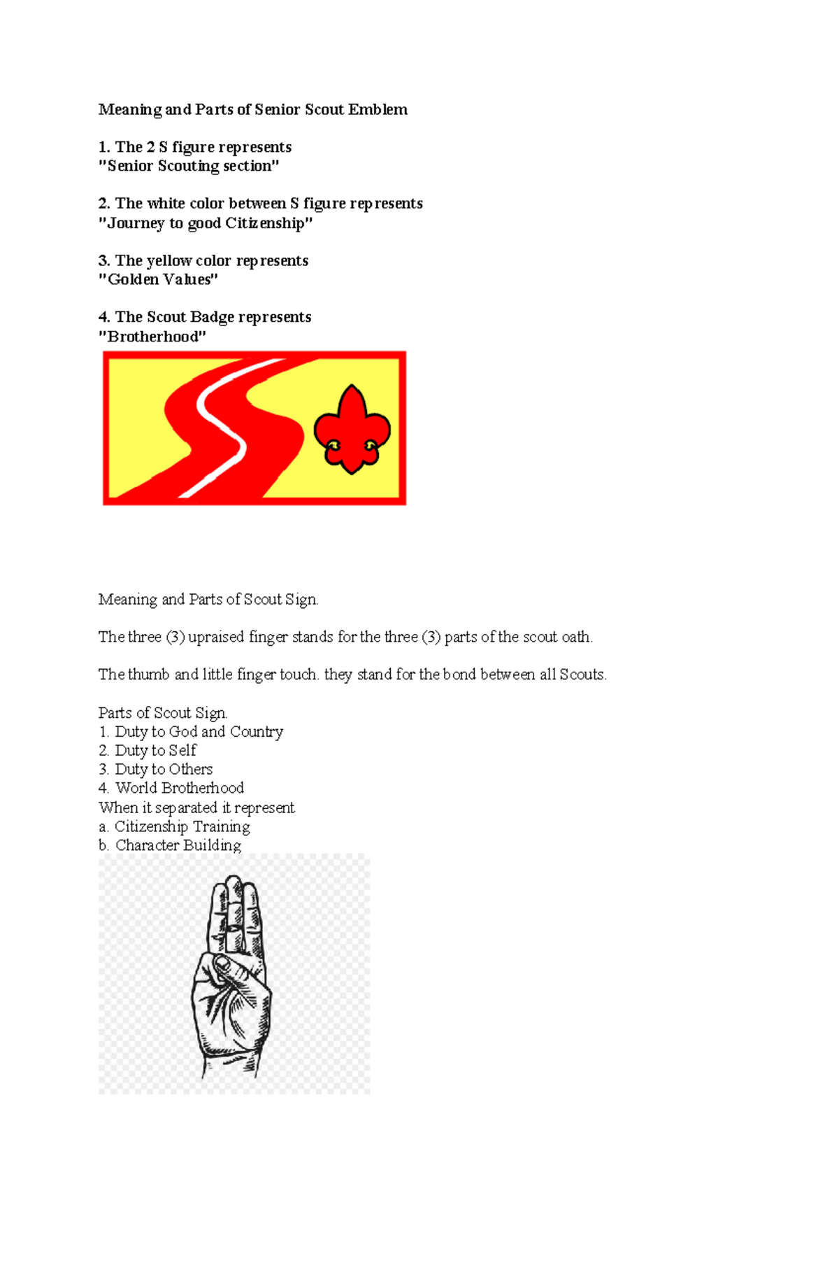 Meaning and Parts of Senior Scout Emblem and Badge - Studocu