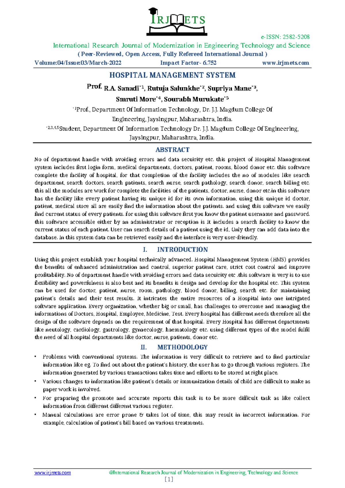 Hospital Management System: A Comprehensive Study (IT 101) - Studocu