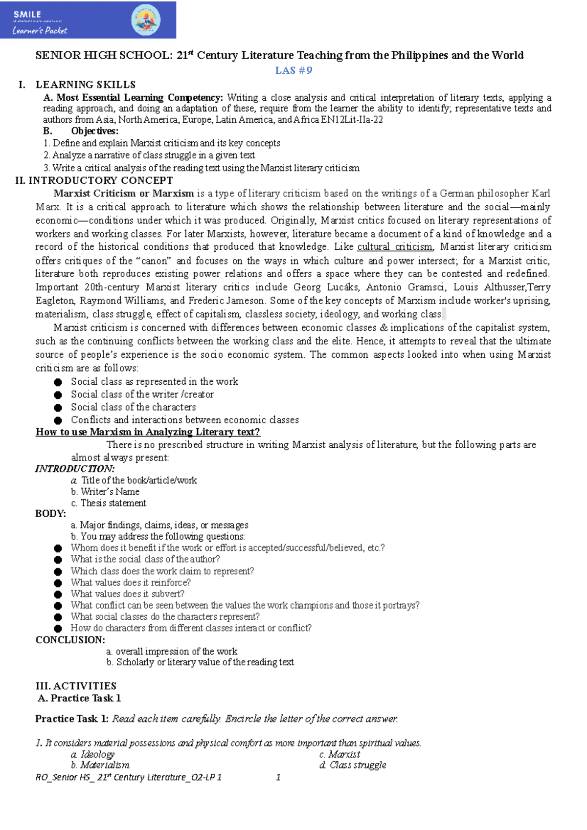 EN12Lit - Marxist Criticism in 21st Century Literature Analysis - Studocu