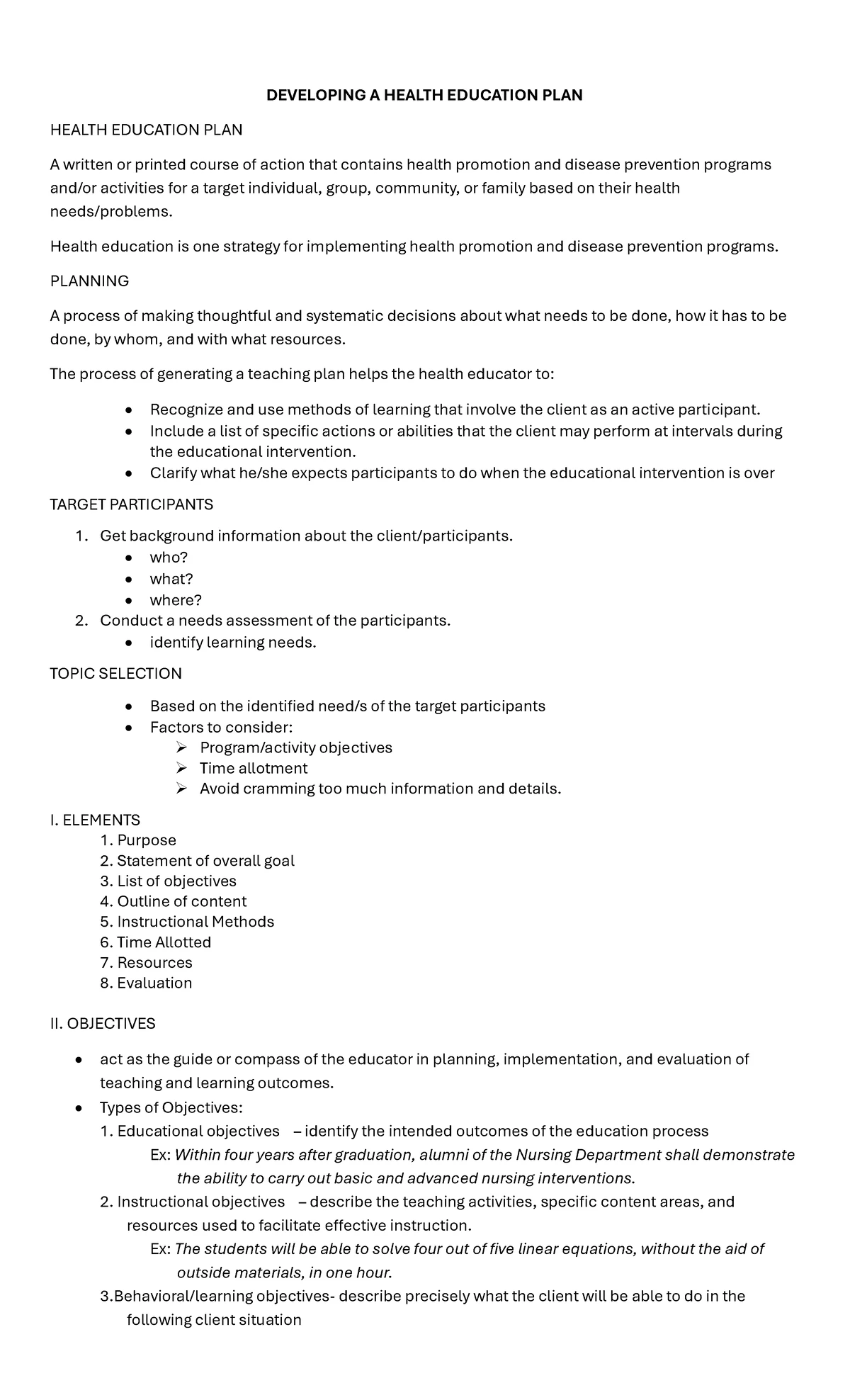 HEA 101: Developing a Comprehensive Health Education Plan - Studocu