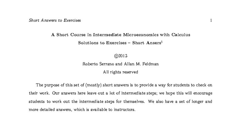 Serrano Solutions: Short Answers to Exercises in Intermediate ...